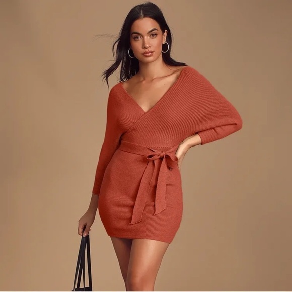LULU’S Modena Rust Brown Dolman Sleeve Bodycon Sweater Dress - Picture 3 of 4